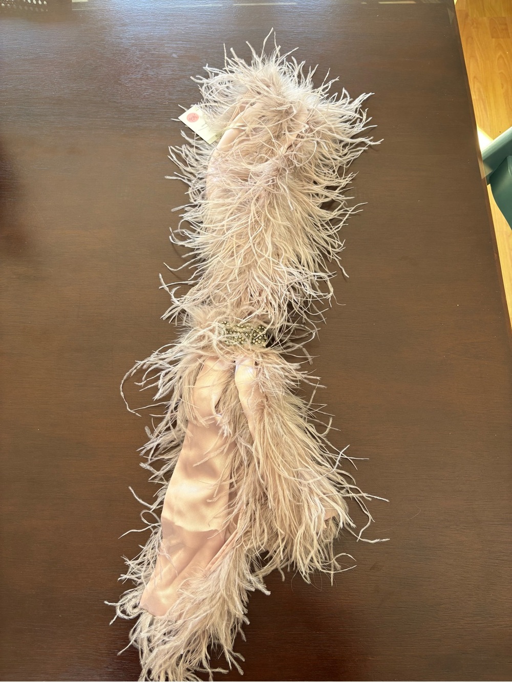 Feather Satin Scarf in Blush Pink